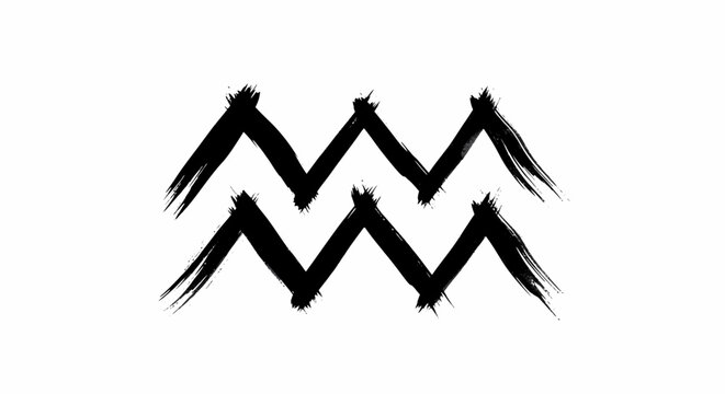 Aquarius Zodiac Sign Symbol Brush Stroke Grunge Art