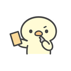 ホイッスルを吹いてイエローカードを出すひよこの手書きイラスト © Nitomaru