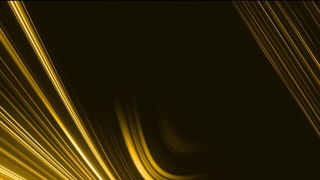 3d Animation, Abstract Black Background With Golden Yellow Neon Lines And Glowing Trail Glowing Gold Light Particle Trails On A Black Background