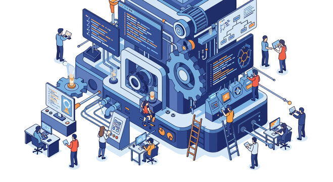 Cyber web tech dev team work on code data link safe net fast pro tool