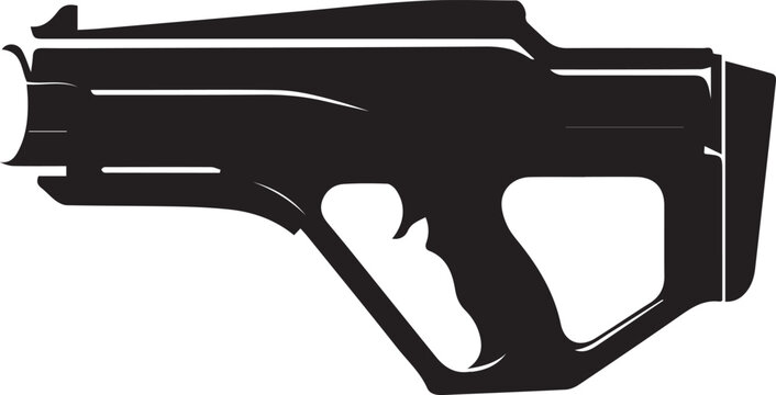 Futuristic weapon vector illustration, sci fi gun silhouette, technology blaster line art