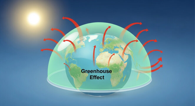 Illustration of the Greenhouse Effect trapping heat on Earth.