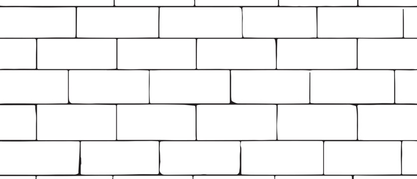 Hand drawn black outline brick wall pattern on white background
