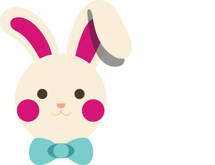 Fototapeta premium Cute Easter Bunny Face with Bow Tie Minimal Cartoon Rabbit Vector Illustration