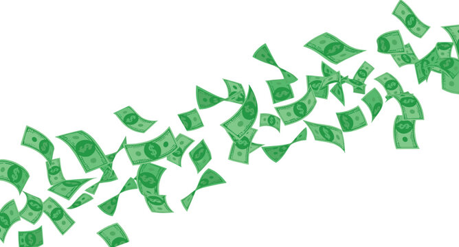 Flying dollar bills background with scattered cash money flow financial success wealth concept vector illustration