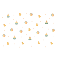 Seamless repeating pattern with cute colorful kids elements in playful cartoon style on soft pastel background for nursery textile and decorative design © viktoriia