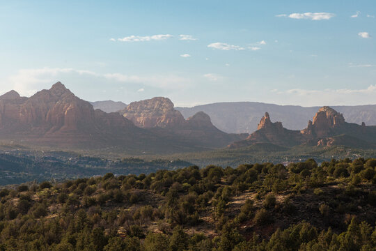 Jagged red rock formations and landscape
