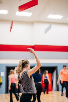 Group of women dancing in fitness studio