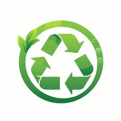 Obraz premium Green recycling symbol enclosed in circle with leaves, representing ecological responsibility and environmental protection for sustainable development and green initiatives globally.