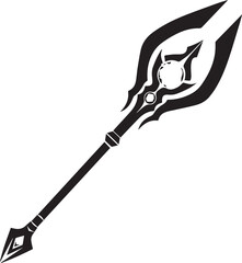 Fantasy magic staff or trident spear vector weapon silhouette illustration line art © MDRAYHAN