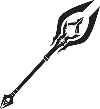 Fantasy magic staff or trident spear vector weapon silhouette illustration line art