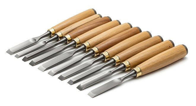 Set of 12 wood carving gouge chisels with wooden handles for woodworking and whittling