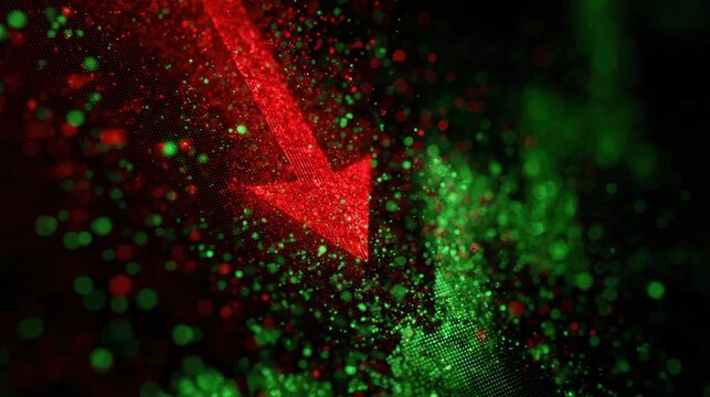 Downfall Indicator: A striking image of a red arrow pointing downwards amidst a sea of green, representing a significant decline or negative trend.