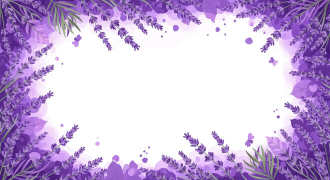 Lavender Floral Border Frame with Butterflies and Leaves - Elegant Purple Nature Background
