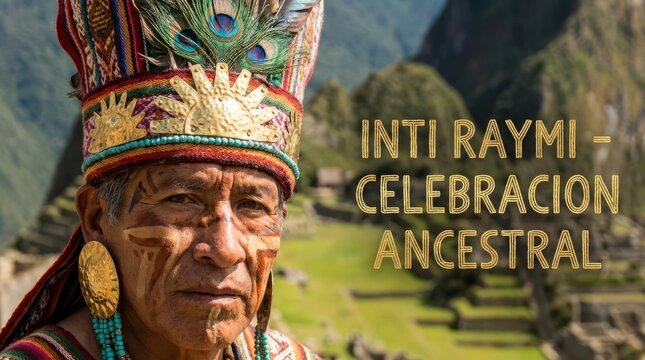 Andean Elder In Traditional Inti Raymi Celebration At Machu Picchu.