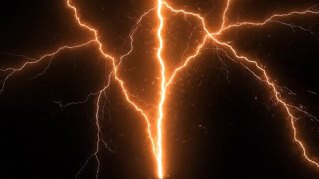 Electricity Strikes with Multiple Lightning Bolts in Dark Sky