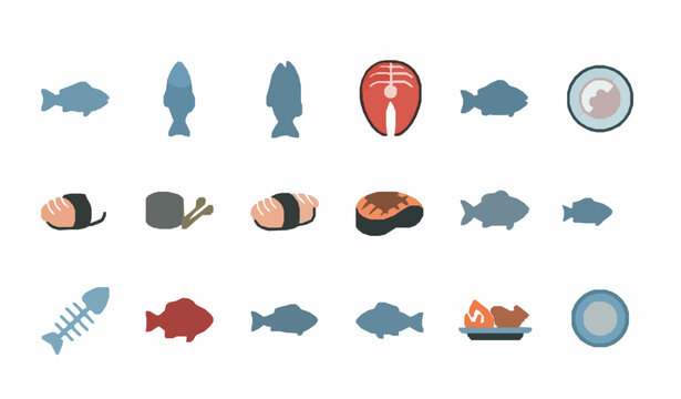 Seafood Fish Flat Icon Pack Food Cooking Vector