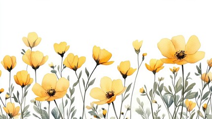 Naklejka premium Beautiful seamless yellow cosmos flower,floral water color pattern Set, watercolor wild flowers.