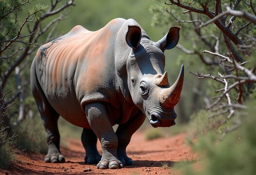 The image shows a rhinoceros (probably a black rhinoceros, Diceros bicornis