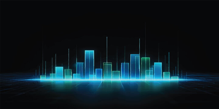 Abstract blue digital sound wave design featuring a technology equalizer line graph and financial data waveform illustration for business market analysis