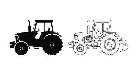 Obraz premium Vector illustration&nbsp;of set of tractor icons, silhouette and line art style