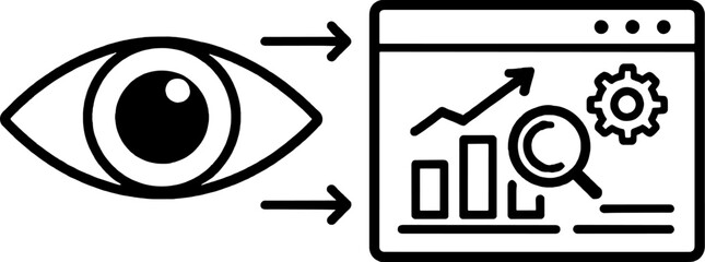 Obraz premium Eye Observing Data Analysis Line Art Illustration - Minimalist Icon for Analytics, Research, and Insights