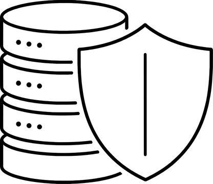 Data Security and Database Protection Minimalist Icon. Secure Server and Cloud Storage Line Art Illustration for Cybersecurity and Privacy Concepts.