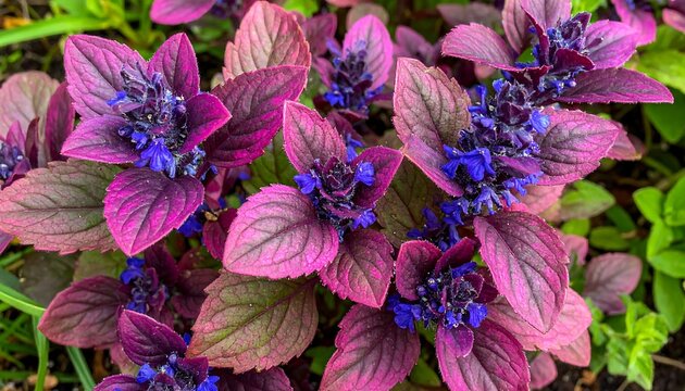 Vibrant Purple Bugleweed Blooms in a Garden Setting.