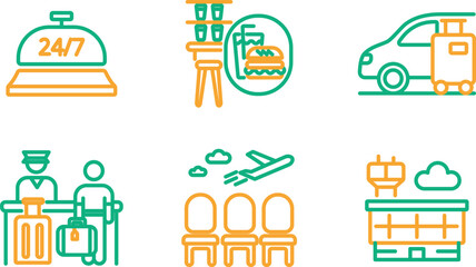 Naklejka premium Essential icons representing hotel and travel services and amenities