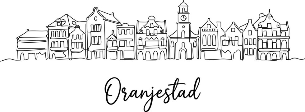 Oranjestad Aruba city skyline continuous line art drawing on white background vector illustration