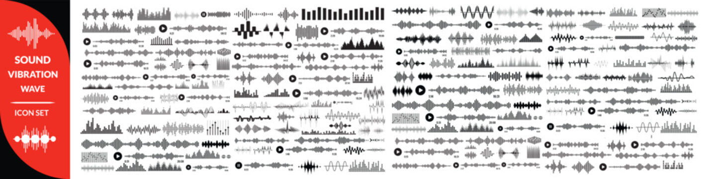 Set of waving, sound, vibration and pulsing lines. Graphic design elements for music app.Vector illustration, Set of waving sound icon set 