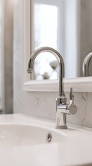 Fototapeta premium Modern bathroom sink and faucet interior.