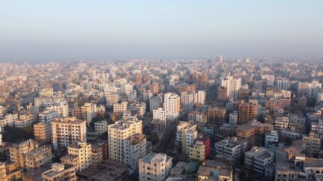 Aerial view of Dhaka city skyline dense urban buildings crowded capital Bangladesh metropolitan landscape