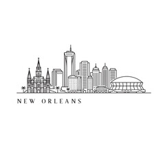 Naklejka premium New Orleans Skyline Line Icon – Minimal Black Outline Cityscape Vector