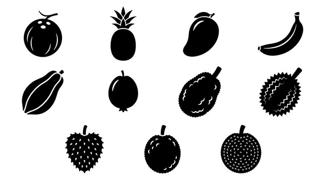 Black fruit icons on white.