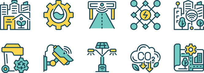 Fototapeta premium Illustrations of sustainable urban infrastructure and smart city technologies