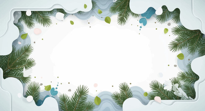 Winter Forest Frame with Snowflakes and Pine Branches - Nature Holiday Border