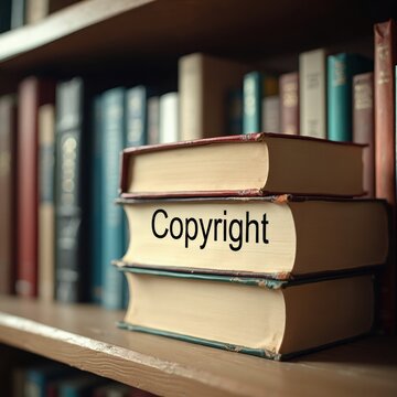 Books on a Shelf with a Focus on Copyright