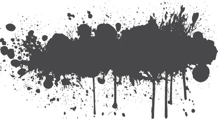 Obraz premium Large dark grey ink splatter with paint drips and rough spray texture on white background
