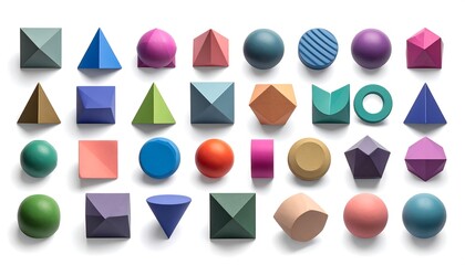 A collection of various colored, geometric 3D shapes