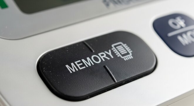Close-up of a Memory Button on a Blood Pressure Monitor.