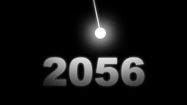 Modern 2056 futuristic text animation with spotlight beam on dark background.