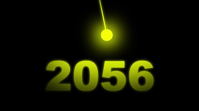 Modern 2056 futuristic text animation with spotlight beam on dark background.
