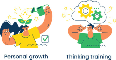 Fototapeta premium Illustration comparing personal growth and thinking training concepts visually