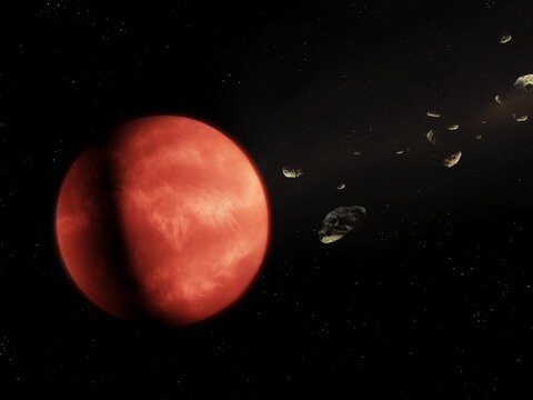 Proto-Earth in the space of the young solar system. Cosmic bodies around the Early Earth. Hot protoplanet.