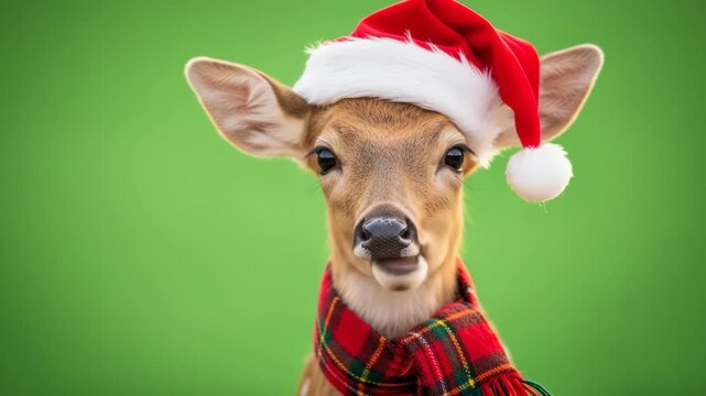 Festive Fawn - A Christmas Portrait of a Deer in Holiday Attire.