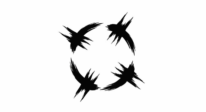 Four stylized bird silhouettes fly clockwise in a continuous black circle against a white background, viewed from a graphic viewpoint