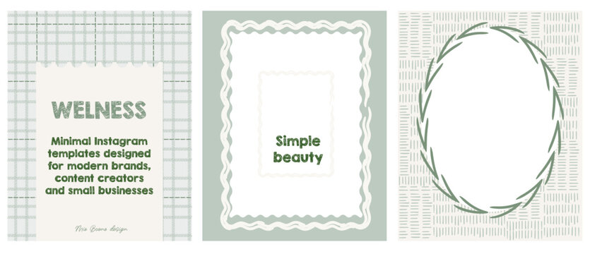 Instagram post template set with stitched frames and pastel striped backgrounds minimal social media layout