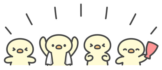 サッカー観戦で応援するひよこたちの手書きイラスト © Nitomaru