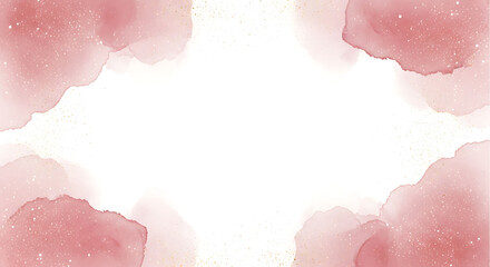 Fototapeta premium Soft pink watercolor wash background with delicate paint splatters and hand-painted texture, elegant artistic frame design on white paper for wedding invitations or creative art projects